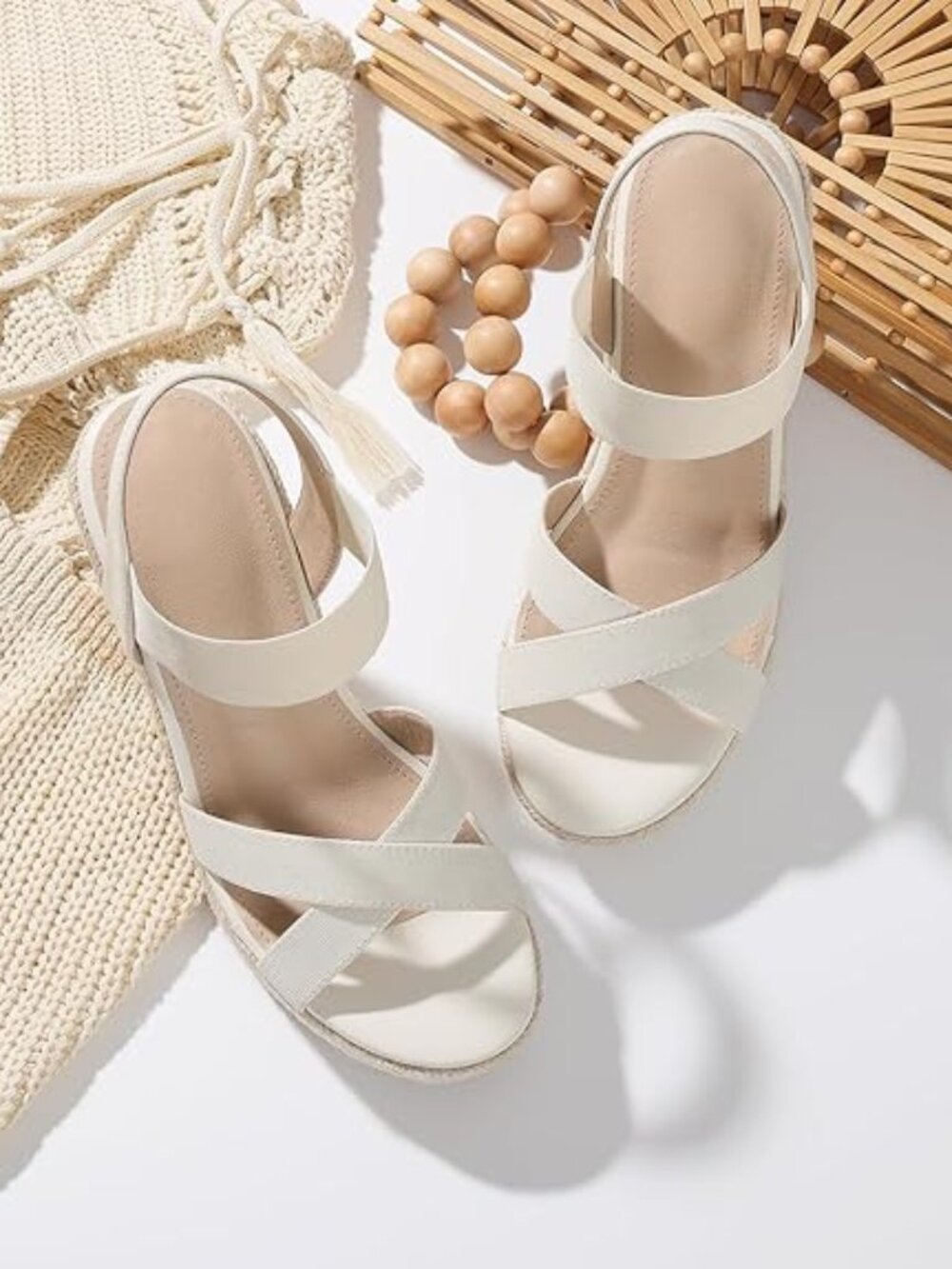 Women's Open Toe Espadrilles Wedge Sandal Slip On Elastic Ankle Strap Platform S